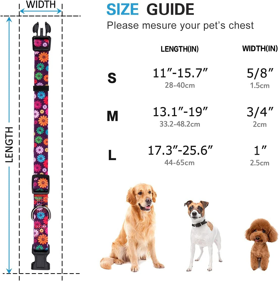 Girl Dog Collars Spring Cute Daisy Flower Pattern Lovely Print and American Flag Print Dog Collar