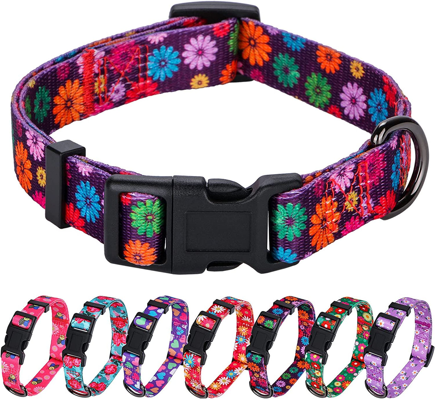 Girl Dog Collars Spring Cute Daisy Flower Pattern Lovely Print and American Flag Print Dog Collar