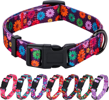 Girl Dog Collars Spring Cute Daisy Flower Pattern Lovely Print and American Flag Print Dog Collar