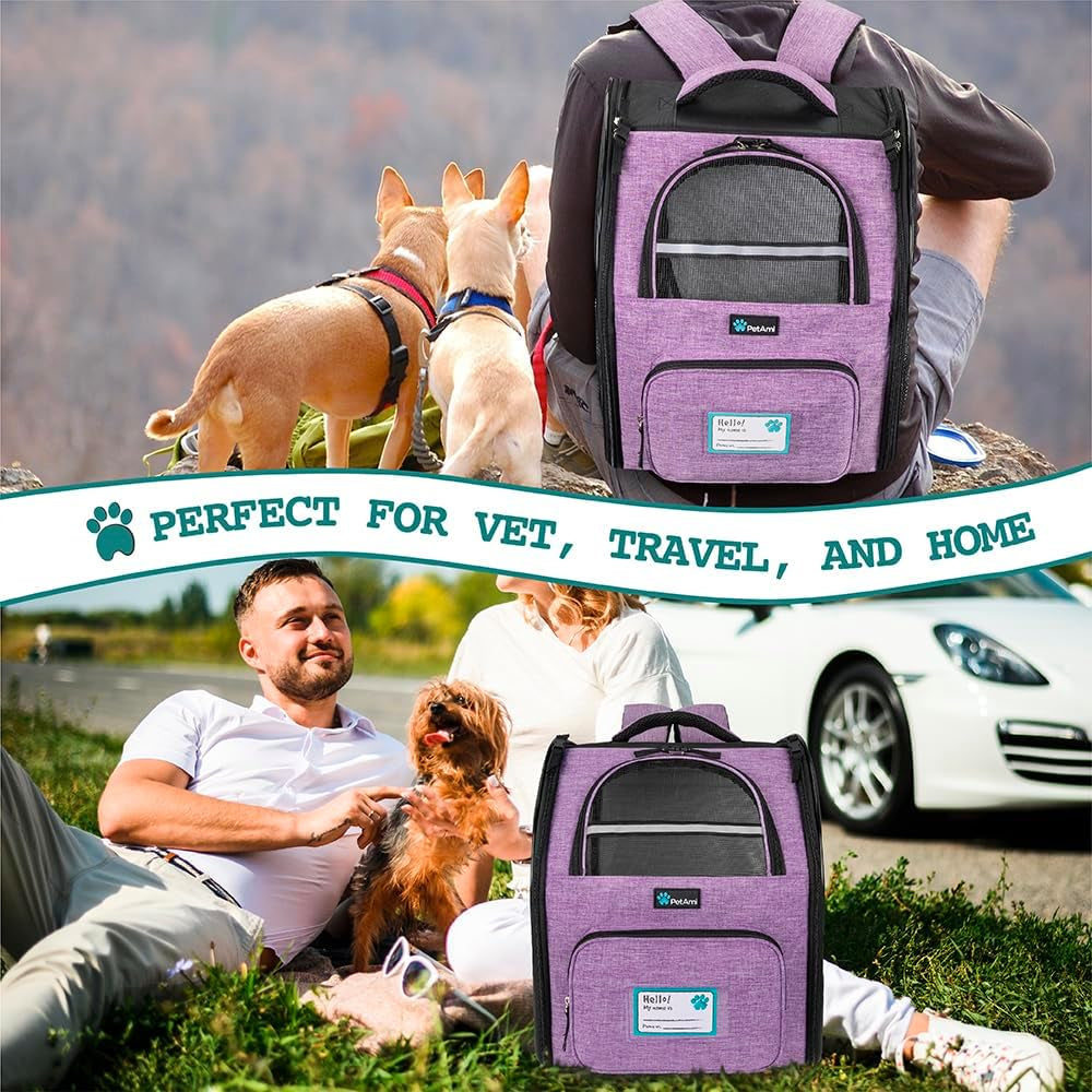 Deluxe Pet Carrier Backpack for Small Cats and Dogs, Puppies | Ventilated Design, Two-Sided Entry, Safety Features and Cushion Back Support | for Travel, Hiking, Outdoor Use