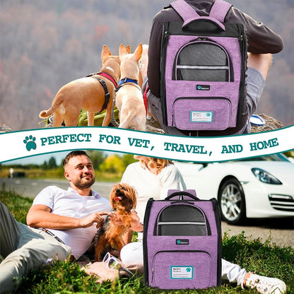 Deluxe Pet Carrier Backpack for Small Cats and Dogs, Puppies | Ventilated Design, Two-Sided Entry, Safety Features and Cushion Back Support | for Travel, Hiking, Outdoor Use