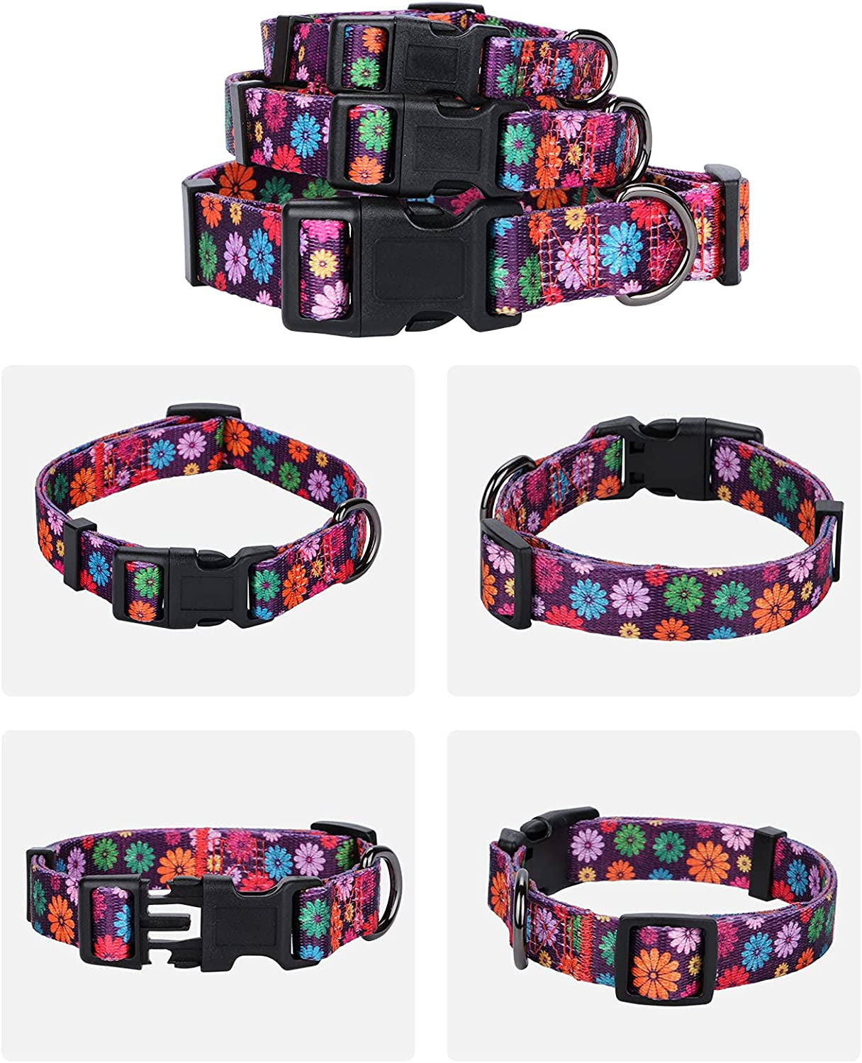 Girl Dog Collars Spring Cute Daisy Flower Pattern Lovely Print and American Flag Print Dog Collar
