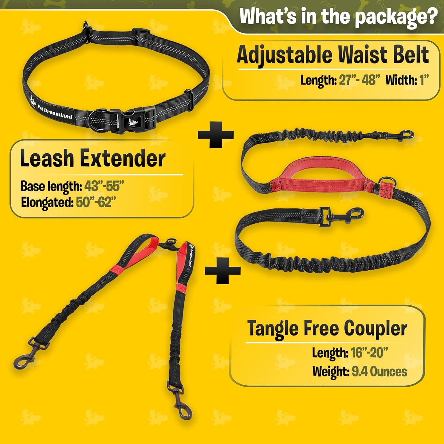 Exquisite Double Dog Leash for Large Dogs | Hands Free Dog Leash 2 Dogs | Waist Dog Leash for Large Dogs | Two Dog Leash for Large Dogs | Leash for Big Dogs | Hands Free Running Dog Leash